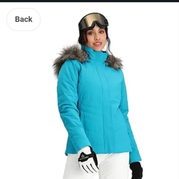 OBERMEYER women’s ski jacket hood faux fur thermore teal size 8 winter